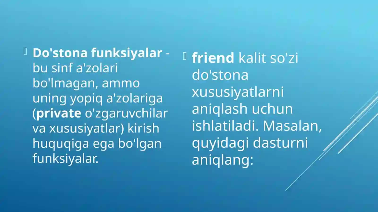 Do'stona funksiyalar va sinflar Friendly functions and classes 4