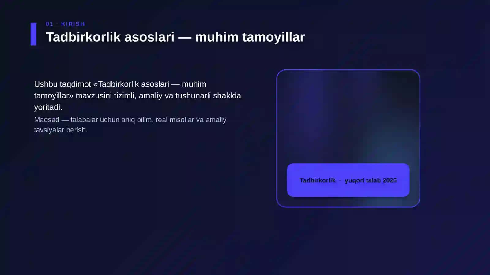 Tadbirkorlik asoslari — muhim tamoyillar 4