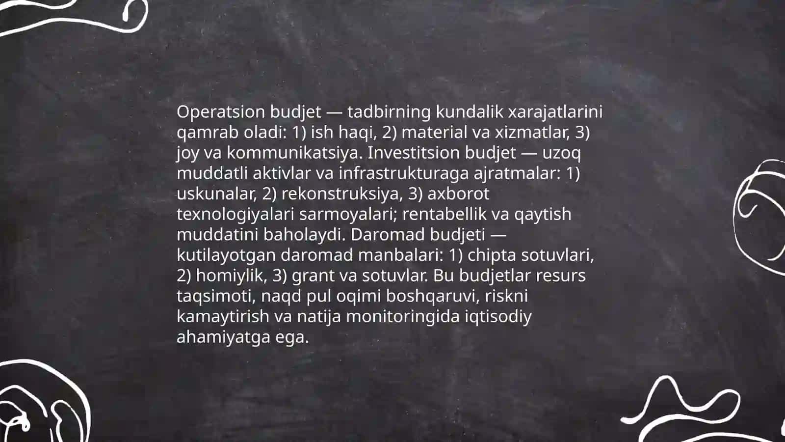 Tadbirlar budjeti tushunchasi va maqsadi 4