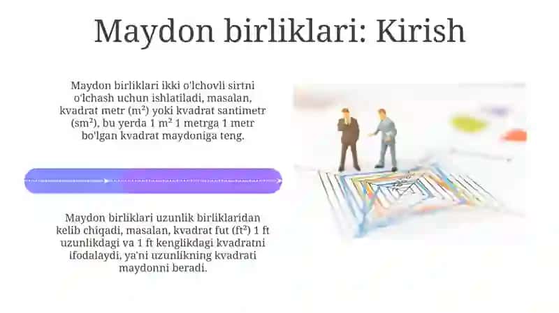 Uzunlik va yuza o‘lchov birliklari orasidagi bog‘liqliklar va ular ustida amallar bajarish 4