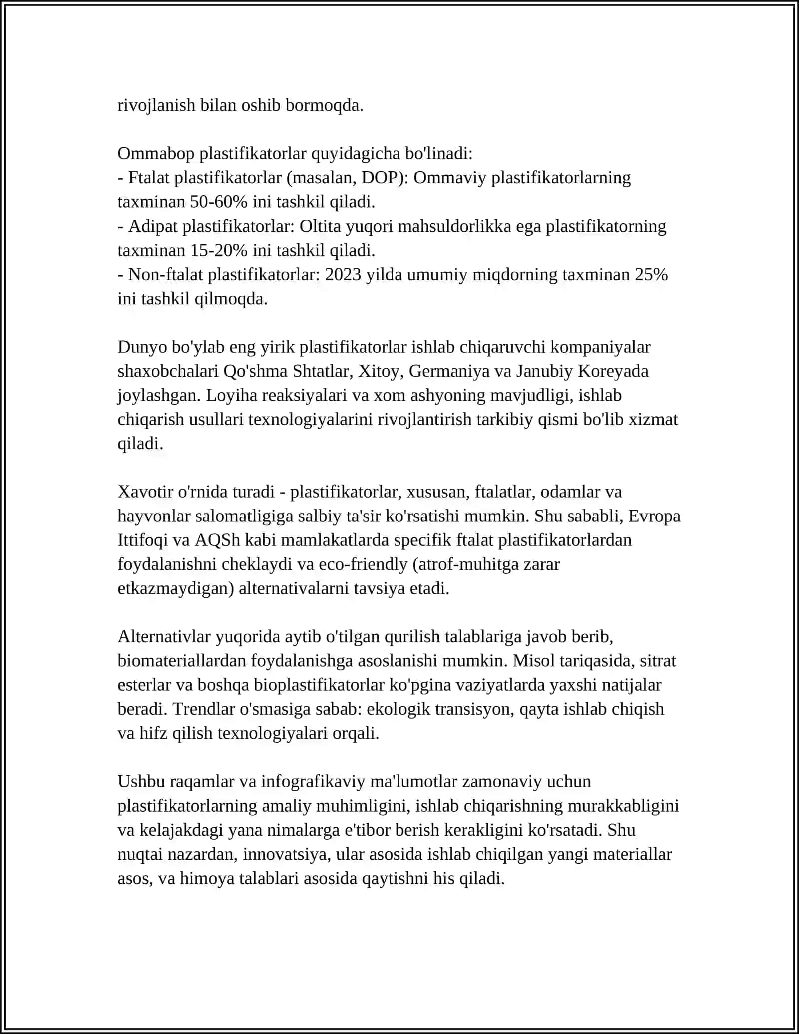 MUSTAQIL ISH Mavzu: SEMENTABETON OLISH UCHUN PLASTIFIKATSIYALOVCHI QO'SHIMCHALAR 4