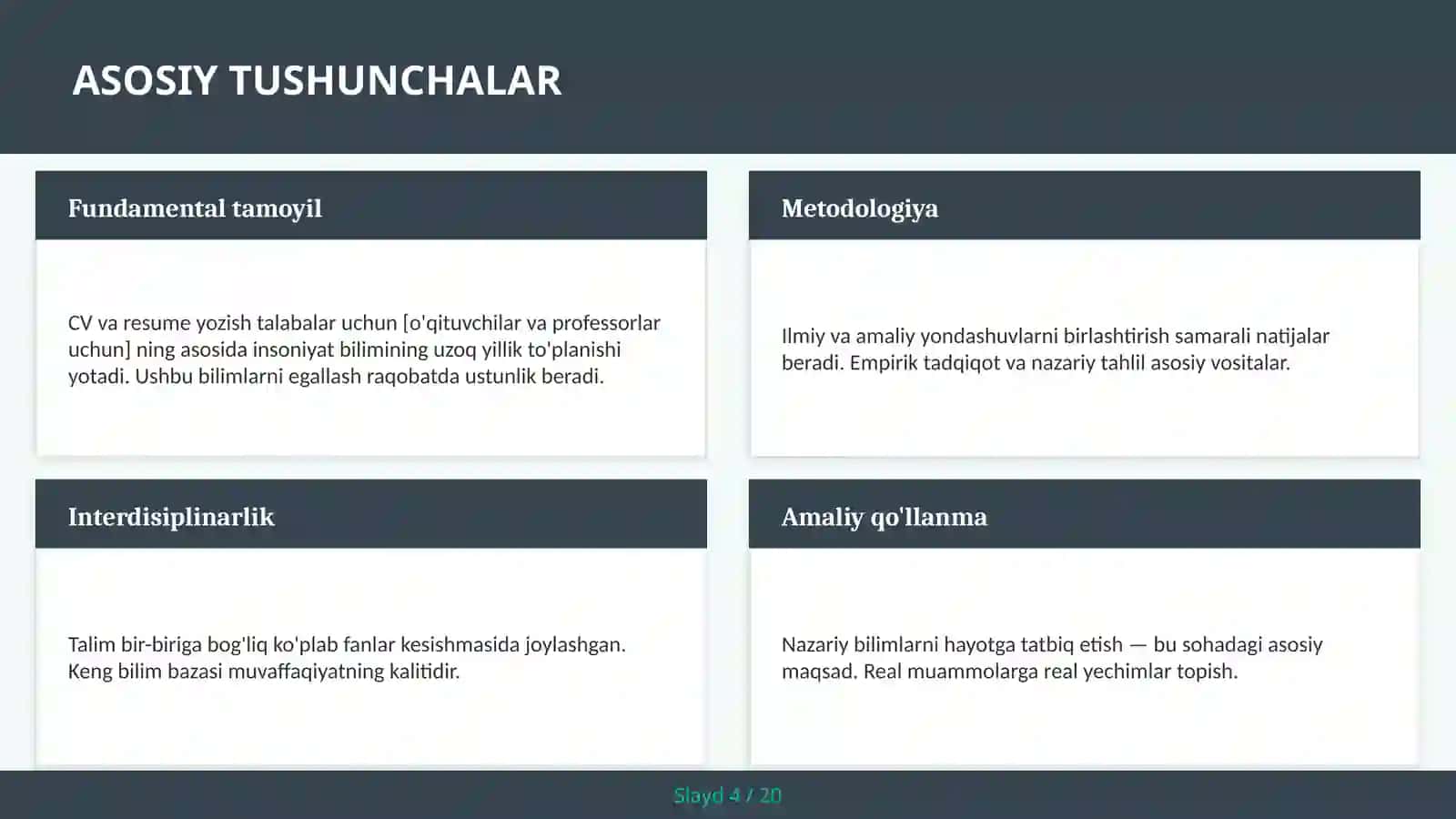 CV va resume yozish talabalar uchun [o'qituvchilar va professorlar uchun] 4