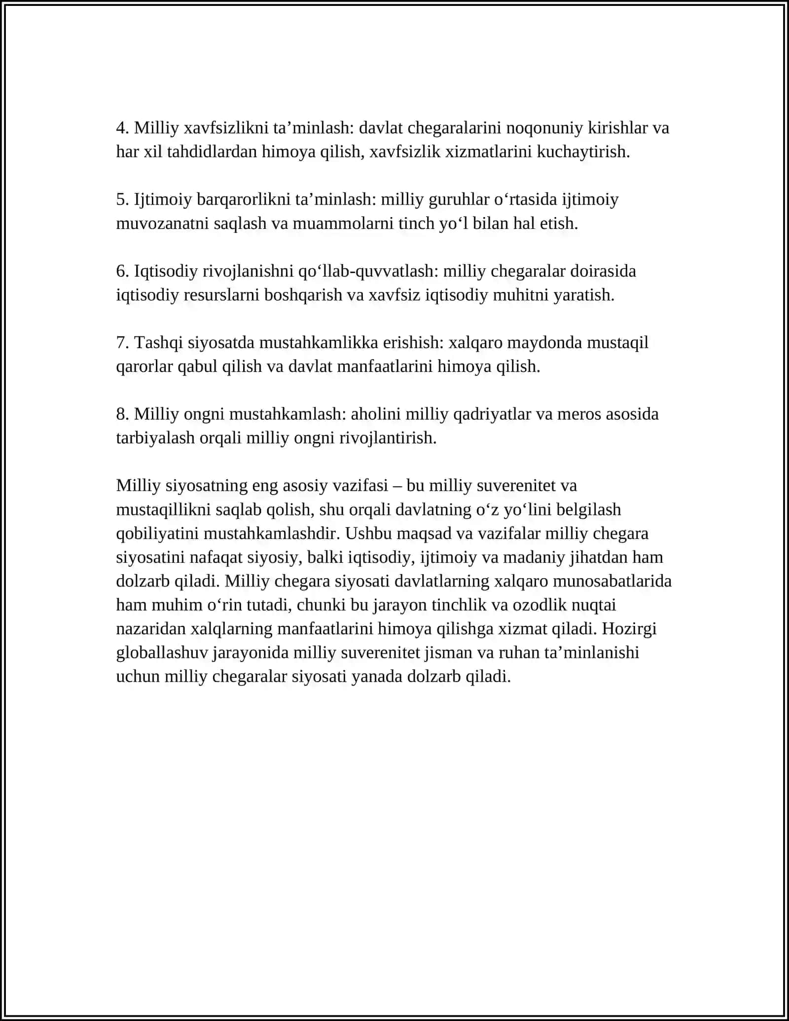 MILLIY CHEGARALANISH SIYOSATI MAQSAD VA VAZIFALARI 4