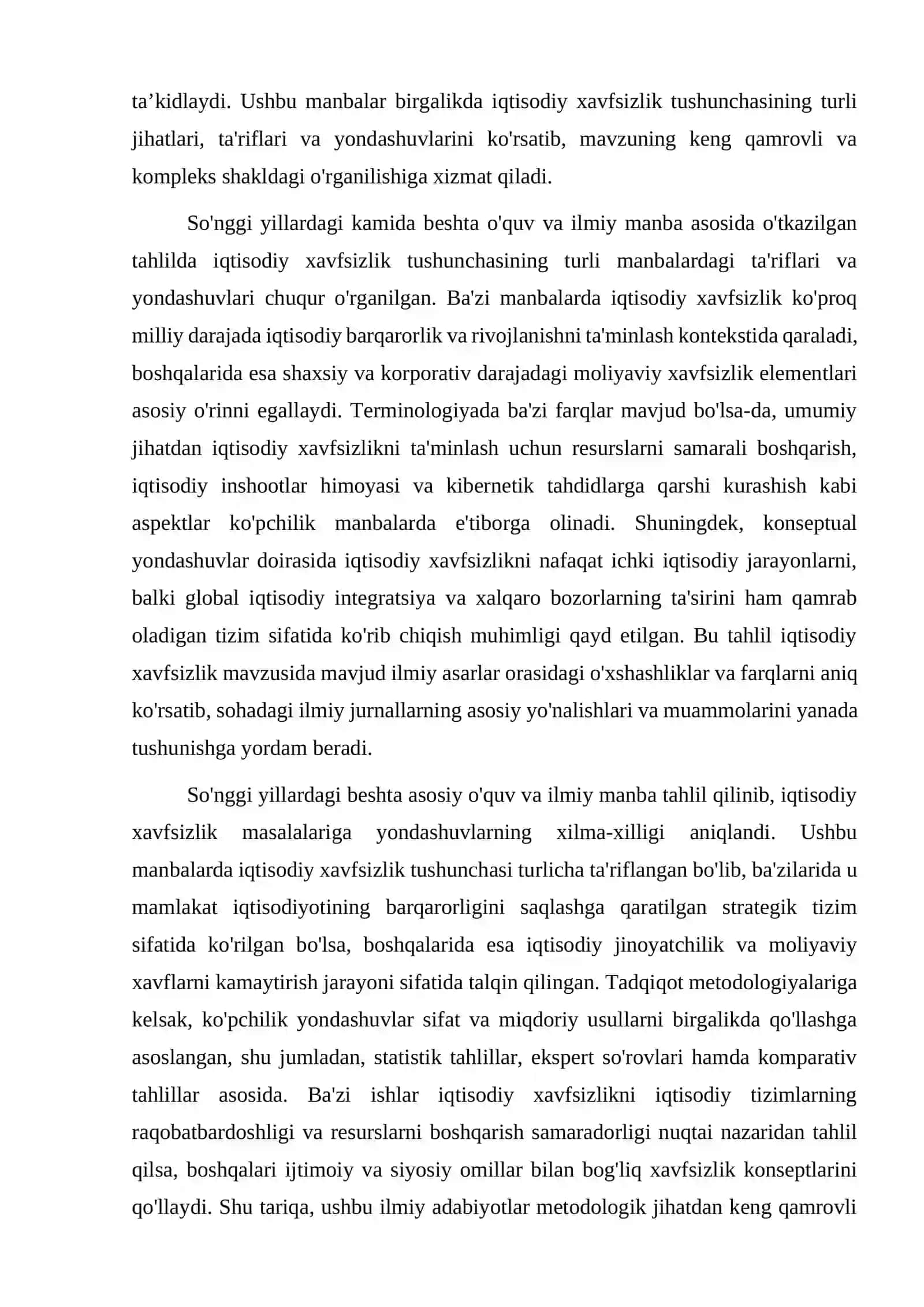 O'quv va ilmiy adabiyotlarda iqtisodiy xavfsizlik masalalarning yoritilishi 4