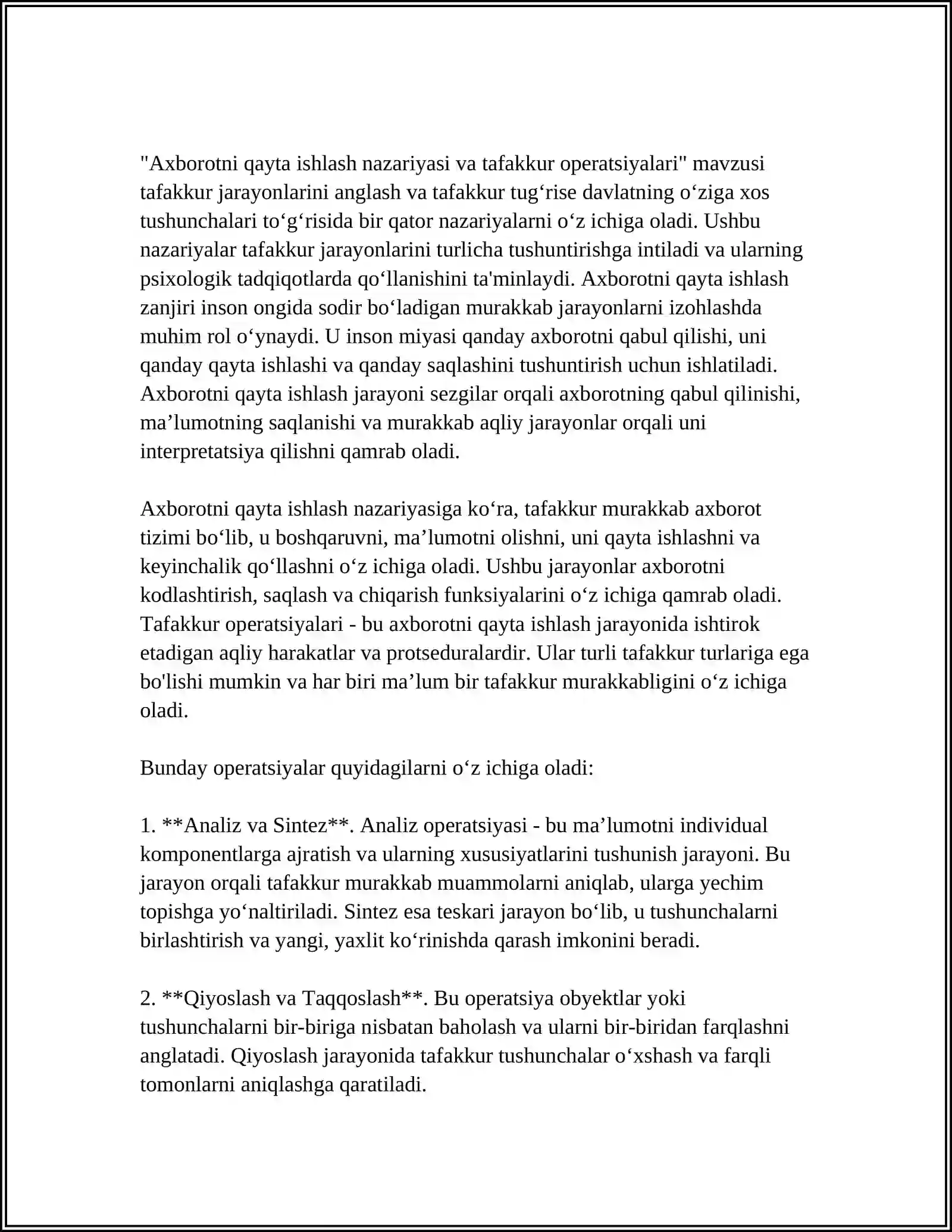 TAFAKKUR BORASIDAGI PSIXOLOGIK NAZARIYALARI TAFAKKUR OPERATSIYALARI 4