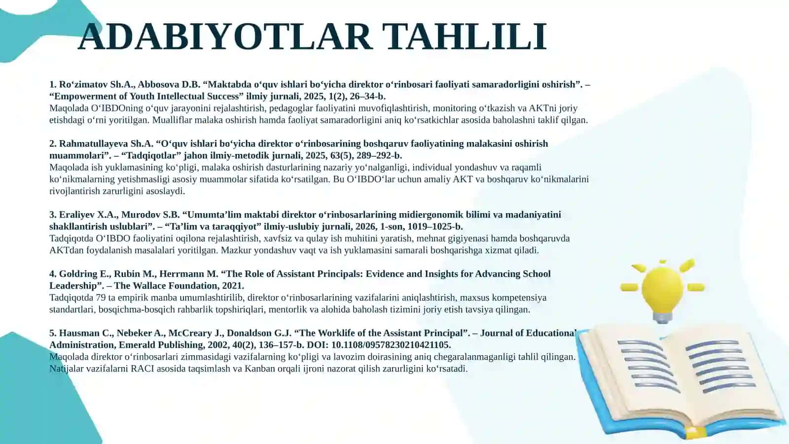 O‘QUV ISHLARI BO‘YICHA DIREKTOR O‘RINBOSARLARINING ISH SAMARADORLIGINI OSHIRISH 4