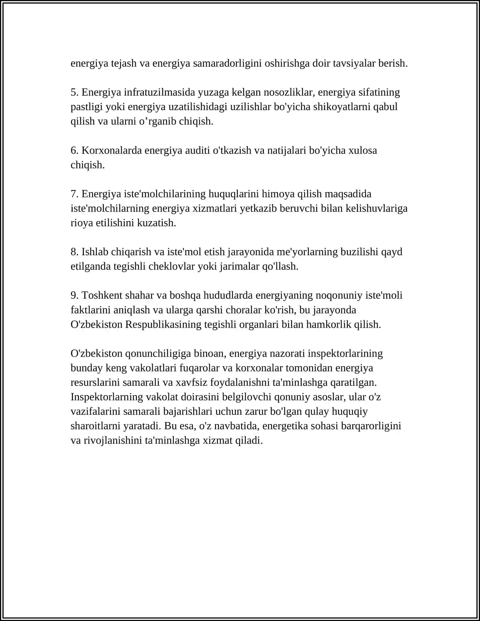 DAVLAT ENERGETIKA NAZORATI INSPEKTORINI HUQUQ VAZIFALARI 4
