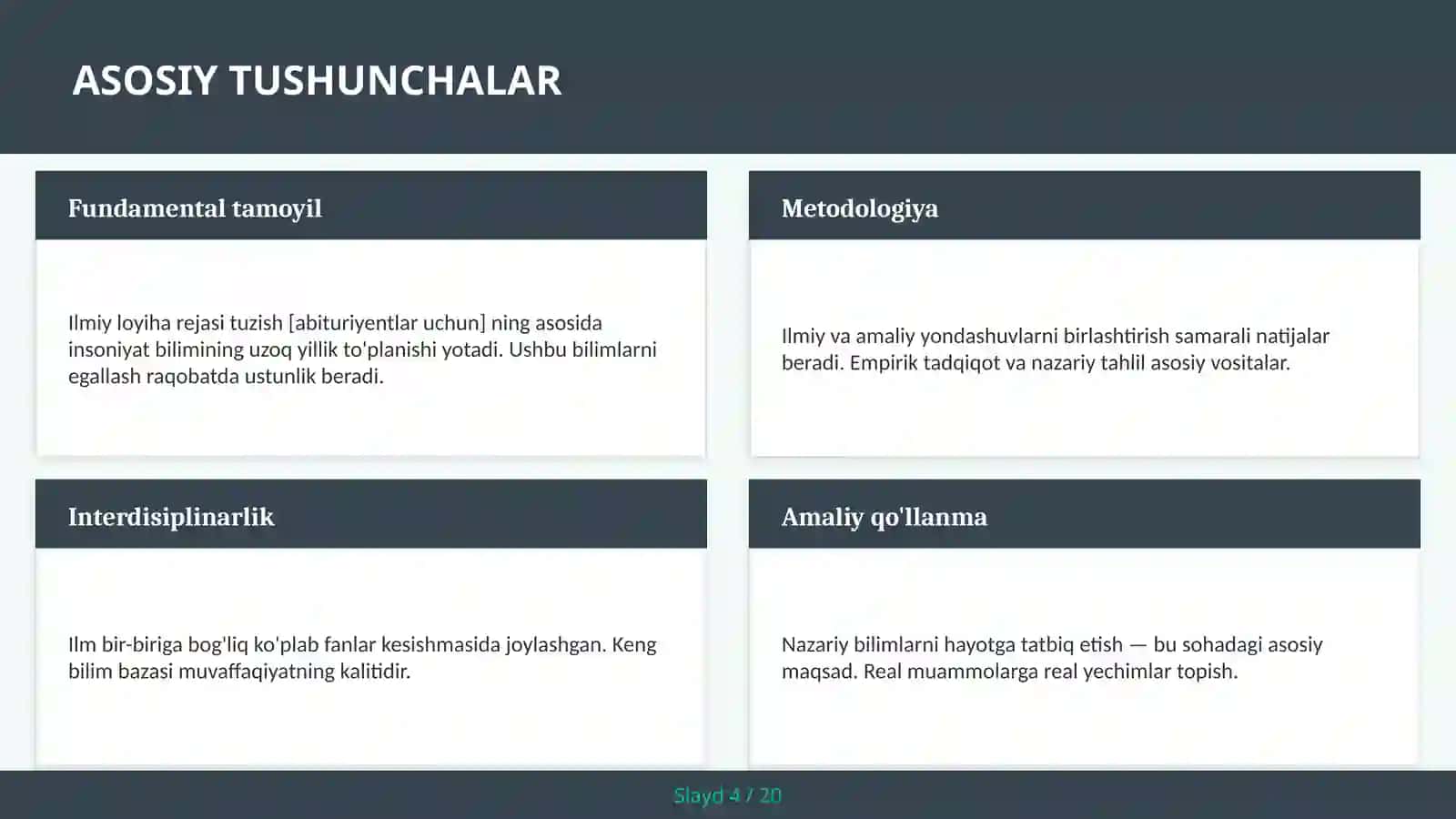 Ilmiy loyiha rejasi tuzish [abituriyentlar uchun] 4
