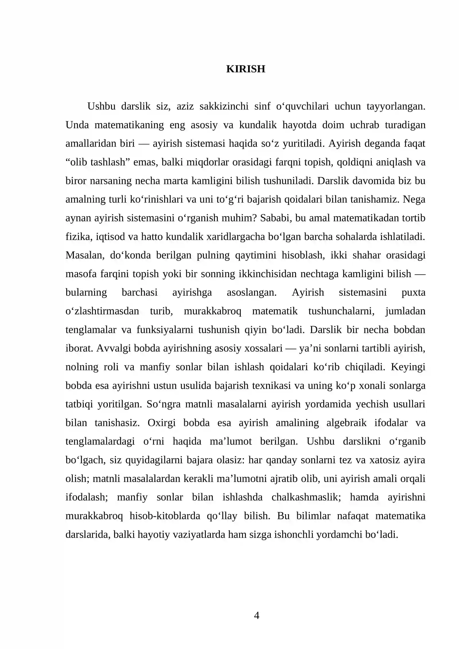 AYIRISH SISTEMASINING AHAMIYATI. 8 - SINF 4