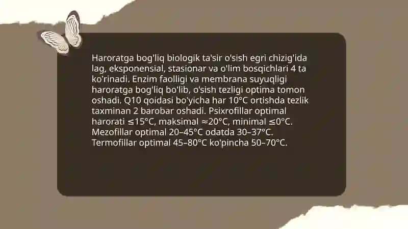Mezofill, termofill va psixromil mikroorganizmlarni kengroq o'rganish 4