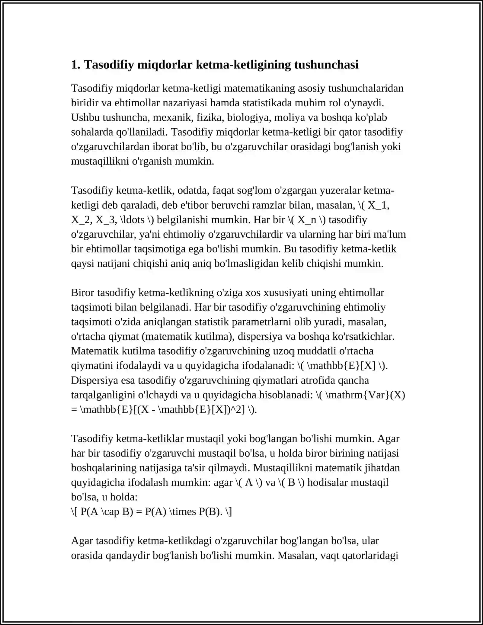 TASODIFIY MIQDORLAR KETMA-KETLIGINING YAQINLASHISHLARI 4