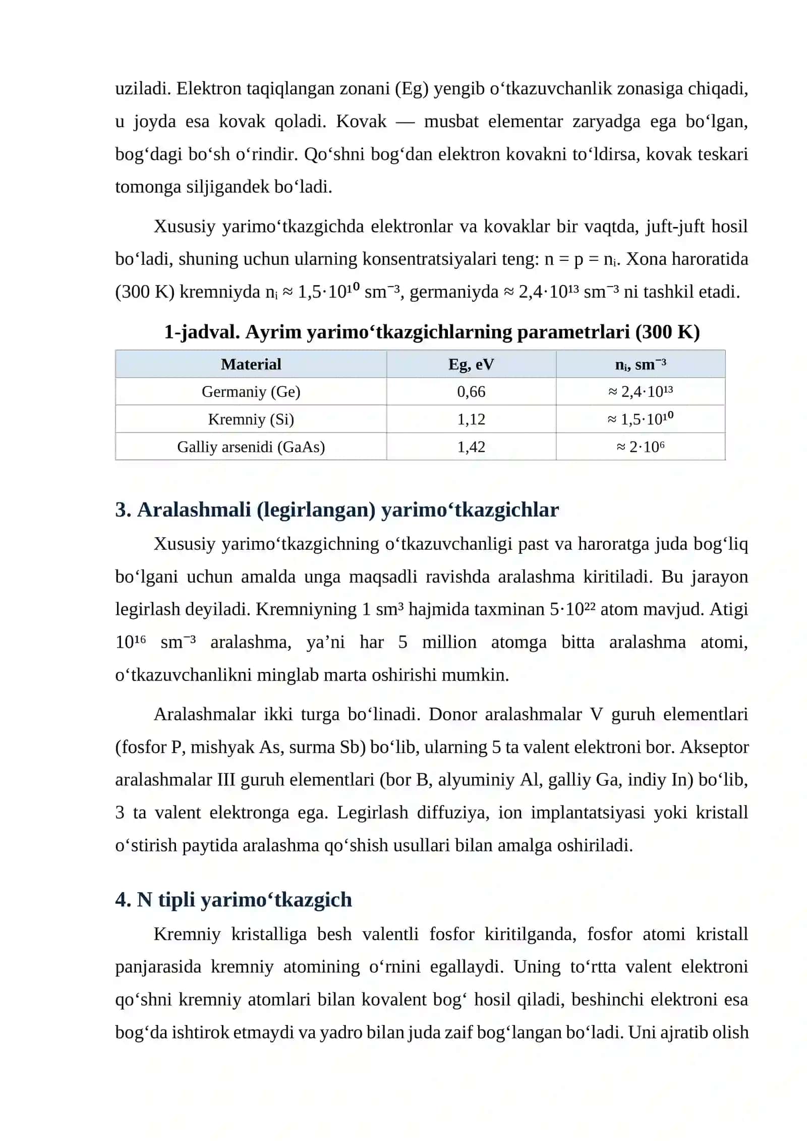 N va P tipli yarimoʻtkazgichlar 4