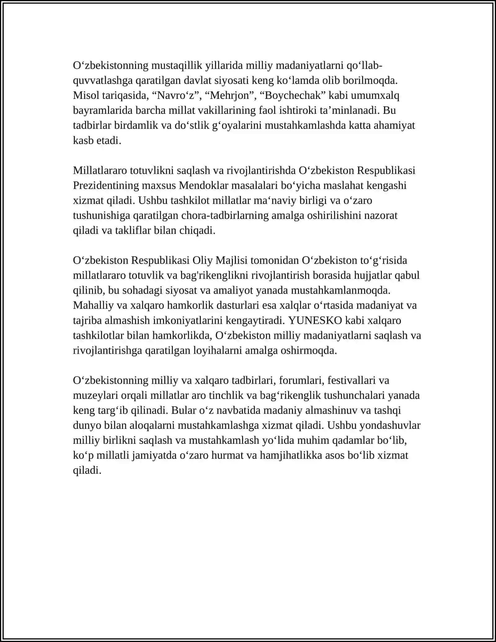 Oʻzbekiston — umumiy uyimiz: maʼnaviy birlik va bagʻrikenglik 4