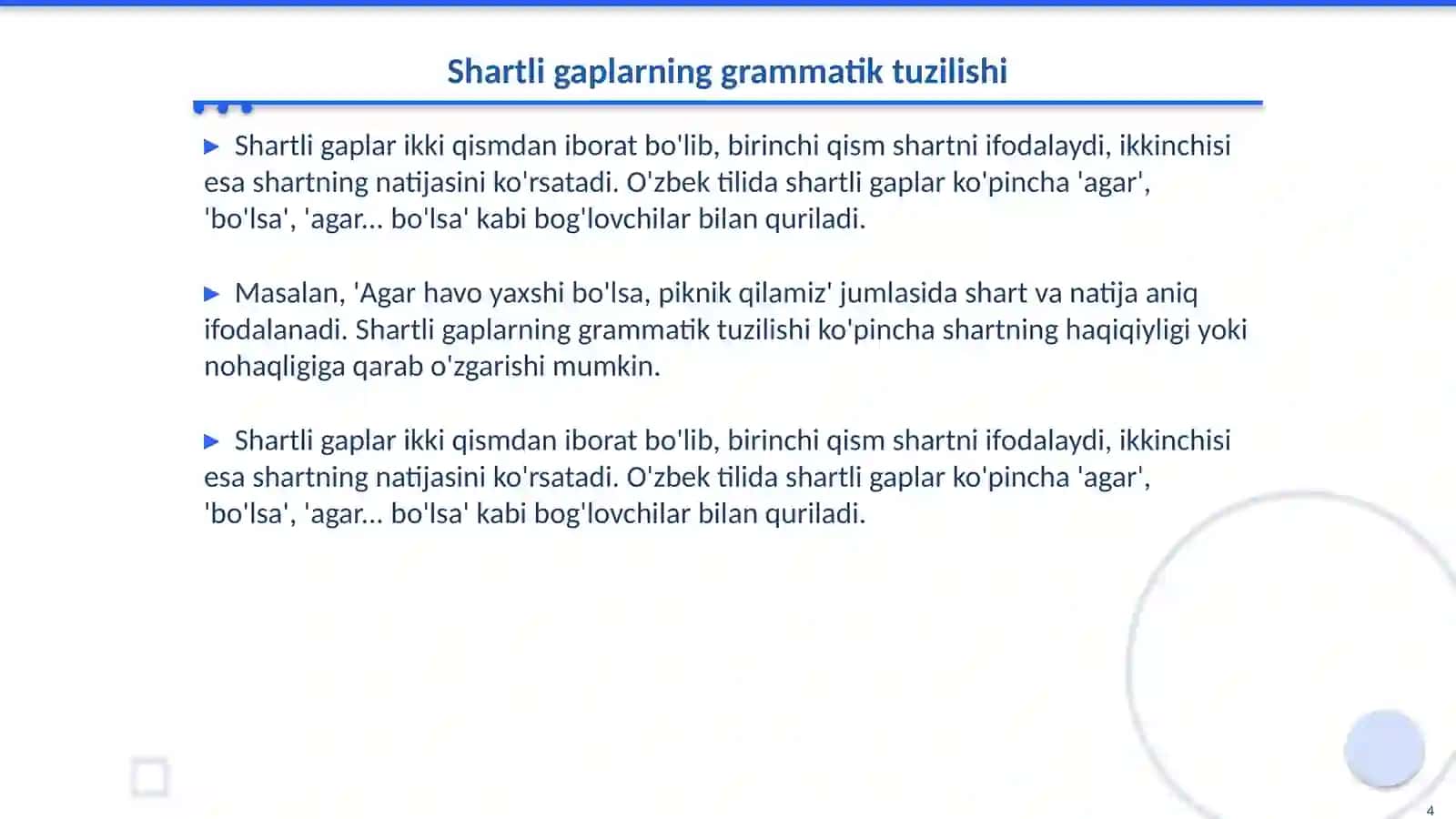 Murakkab gapda shart mazmunining ifodalanishi 4