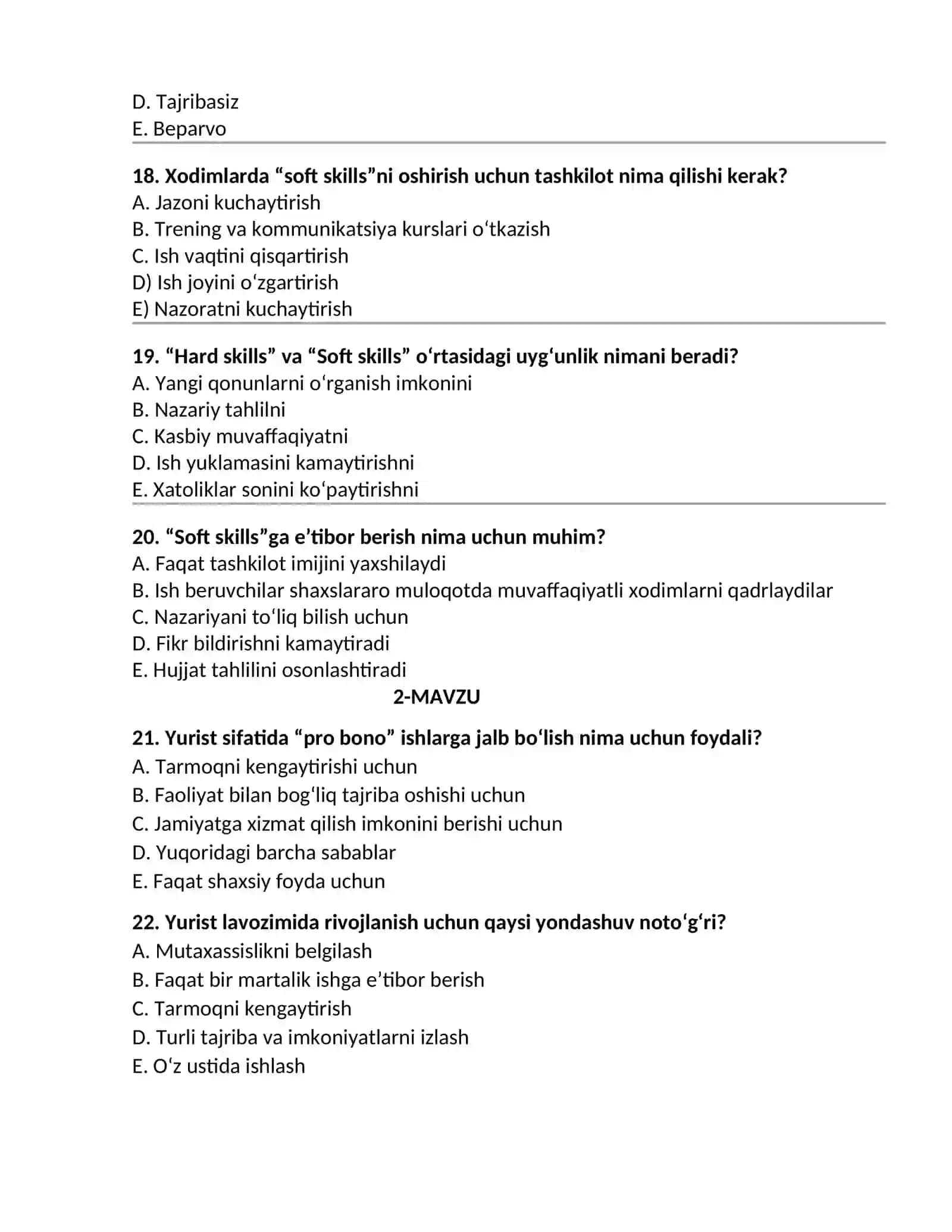 HUQUQQIY KO`NIKMALAR VA METADALOGIYA FANIDAN 1-5 MAVZULAR YUZASIDAN TEST SAVOLLARI 4