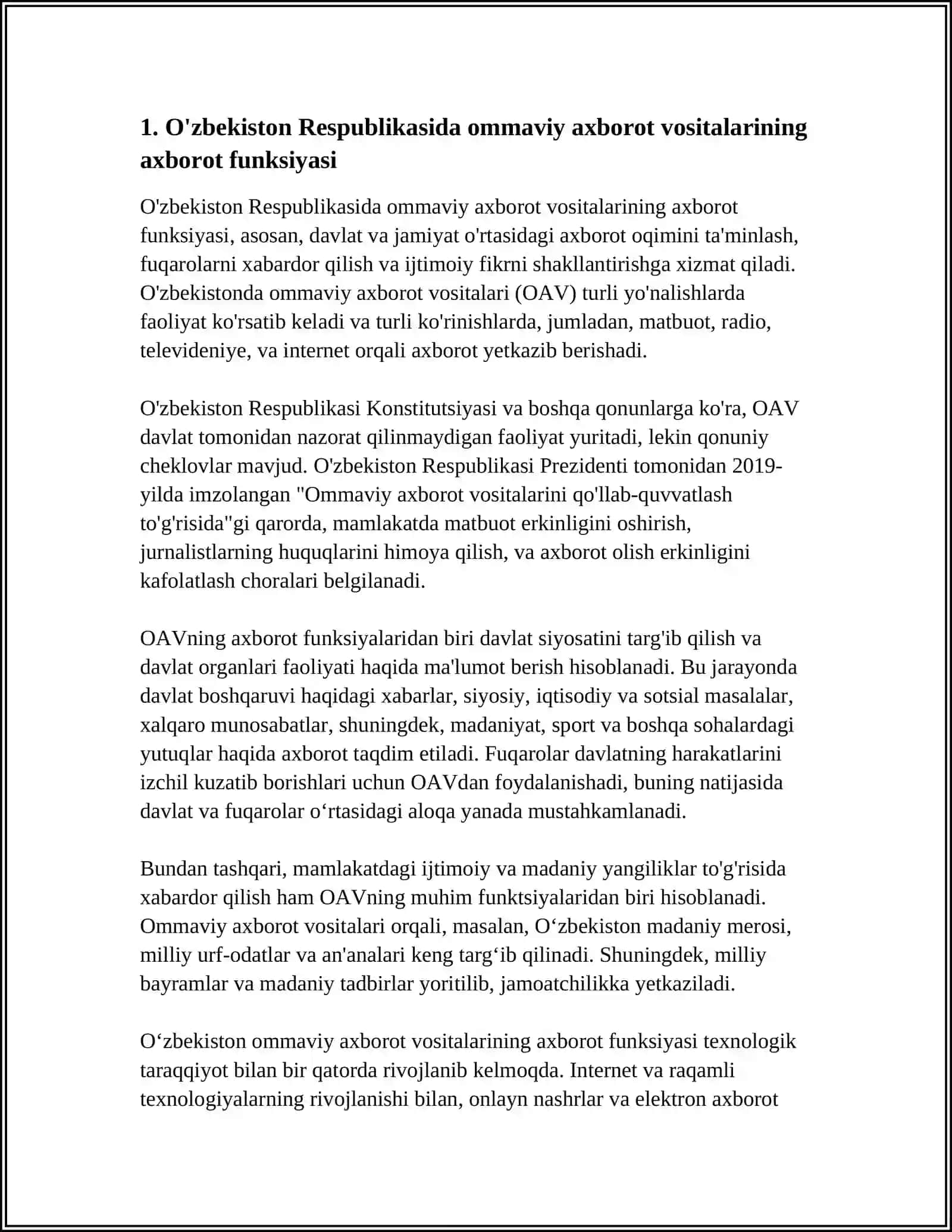O'zbekiston Respublikasida ommaviy axborot vositalarining foliyati 4