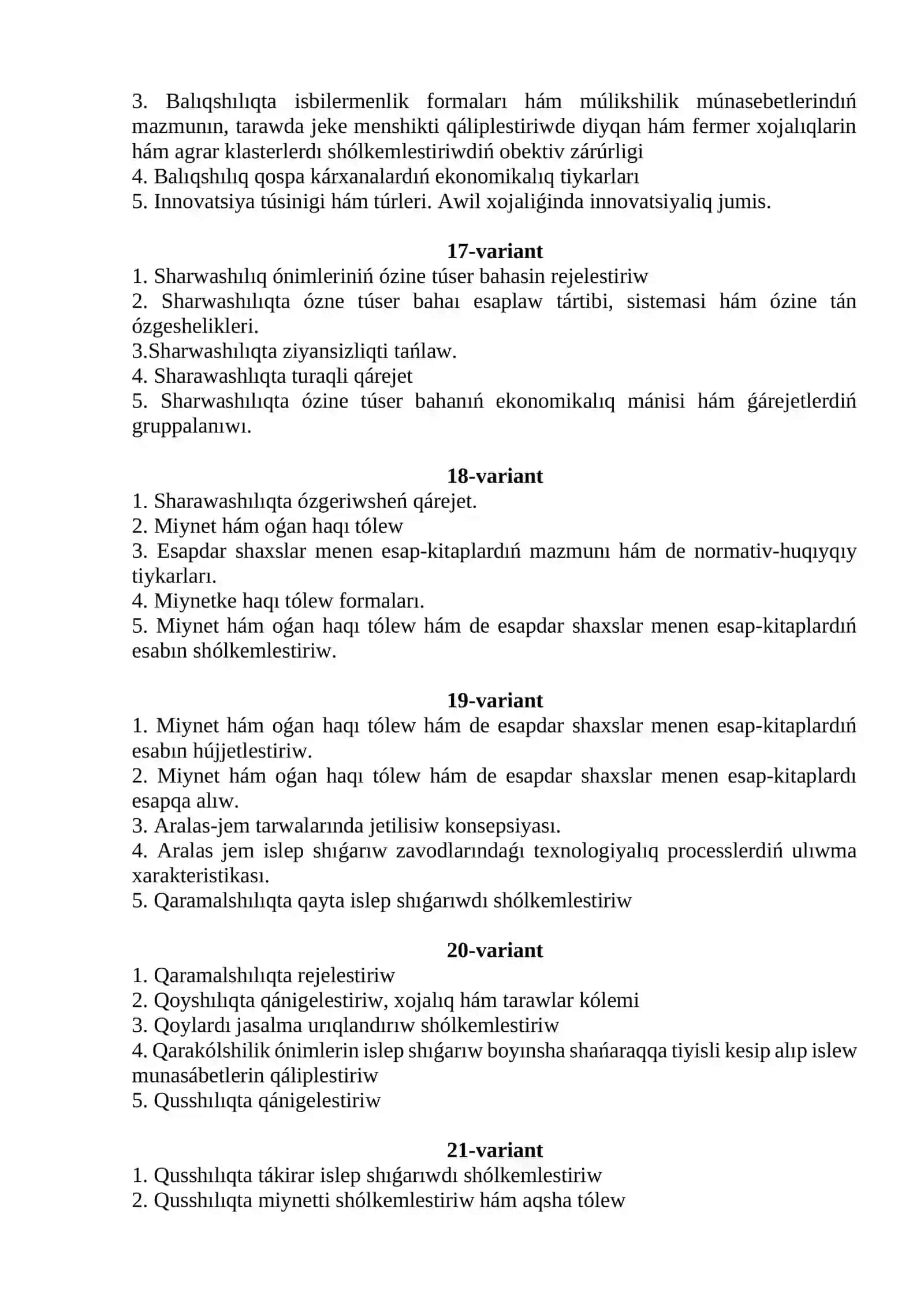 Sharwashılıqta islep shıǵarıwdı shólkemlestiriw 4