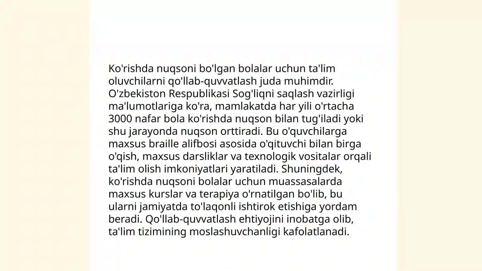 Koxlear implantli bolalar.Ko'rishda nuqsoni bo'lgan bolalar.Ko'rishda nuqsoni bor boolalarni ta'lim tarbiyasi 4