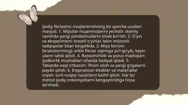 Ko'p o'lchovli fikrlash, ijodiy o'zini o'zi rivojlantirish 4