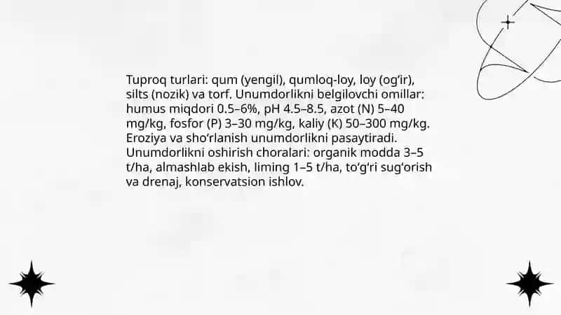 Qishloq xoʻjaligi ishlab chiqarishining tabiiy resurslari potentsiali 4