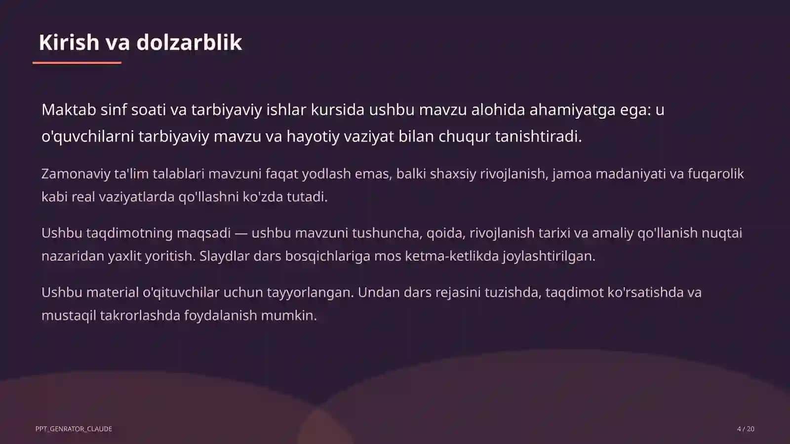 Sinf soati va tarbiyaviy tadbirlar 4