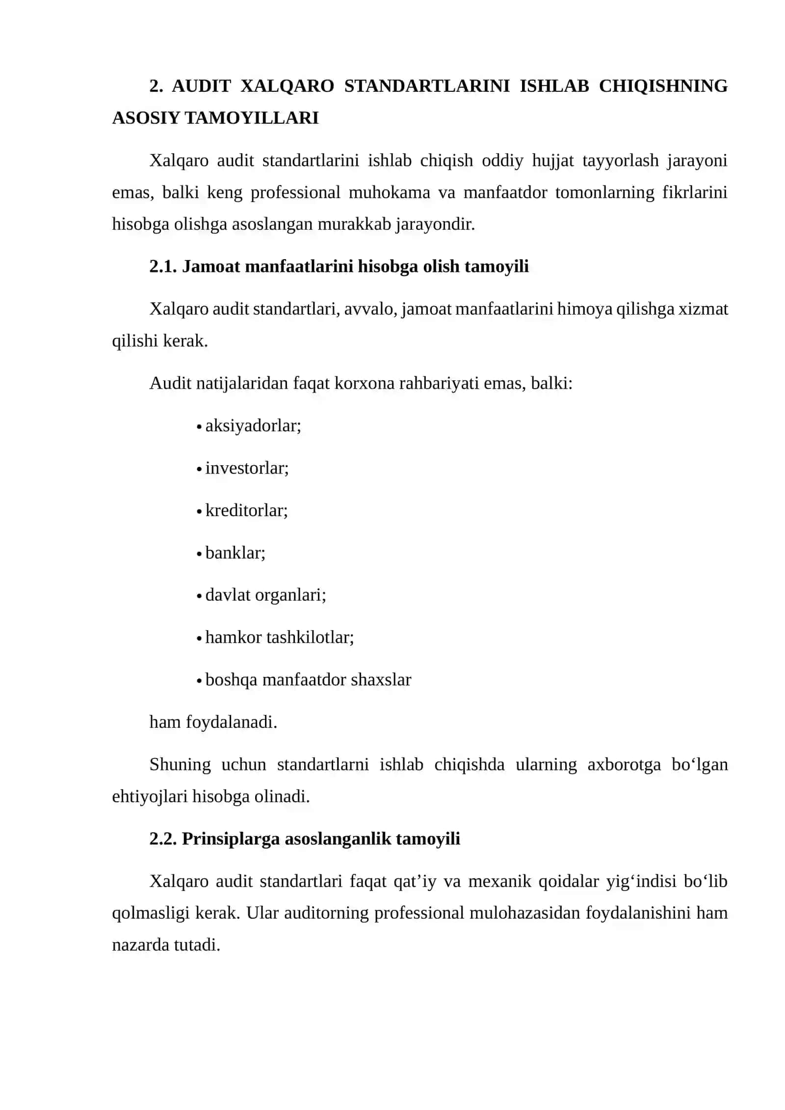 AUDITNING XALQARO STANDARTLARINI ISHLAB CHIQISH VA QO‘LLASHNING ASOSIY TAMOYILLARI 4