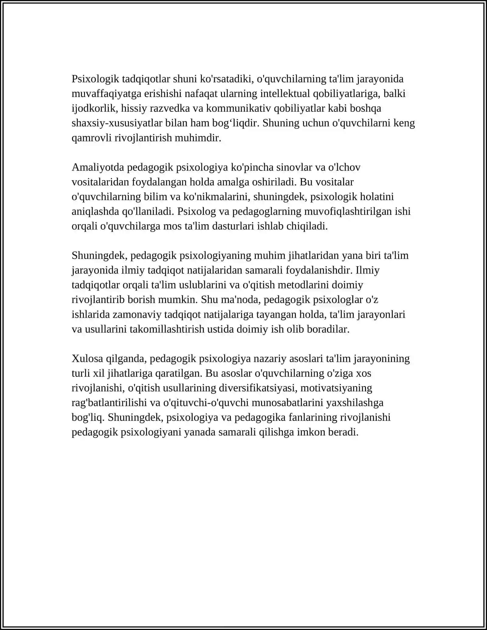 MUSTAQIL ISH Mavzu: PEDAGOG PSIXALOGIYASI 4