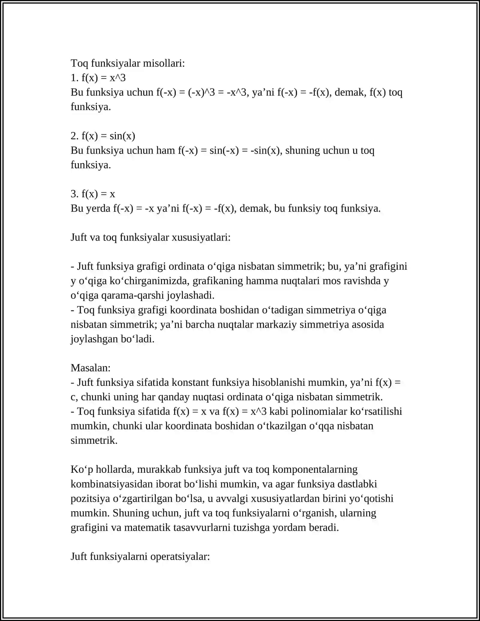 TOK VA JUFT FUNKSIYA 4