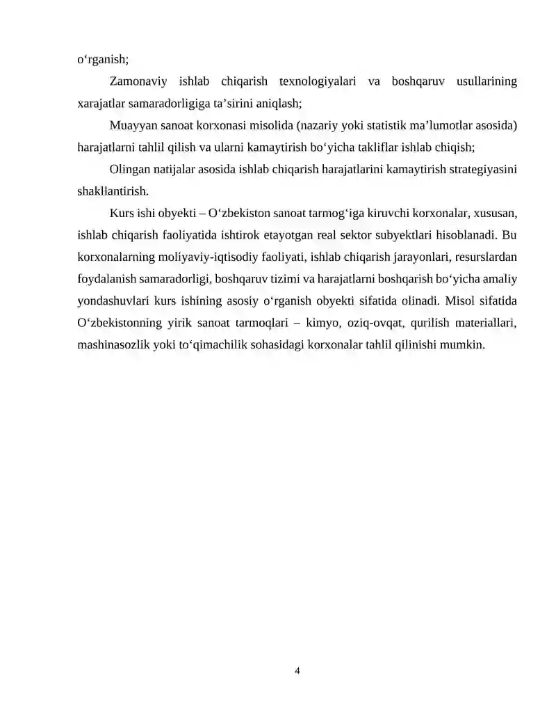 Sanoat korxonalarida ishlab chiqarish harajatlarini kamaytirish imkoniyatlari va yo‘llari 4