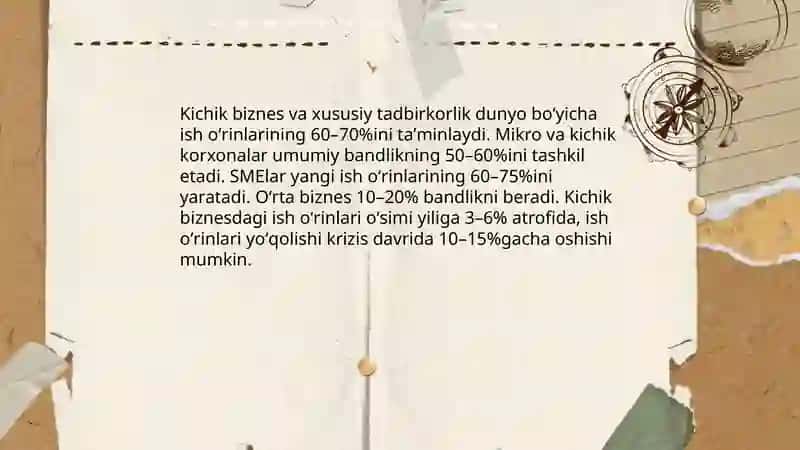 Kichik biznes va xususiy tadbirkorlikning statistik jihatdan iqtisodiyotdagi oʻrni 4