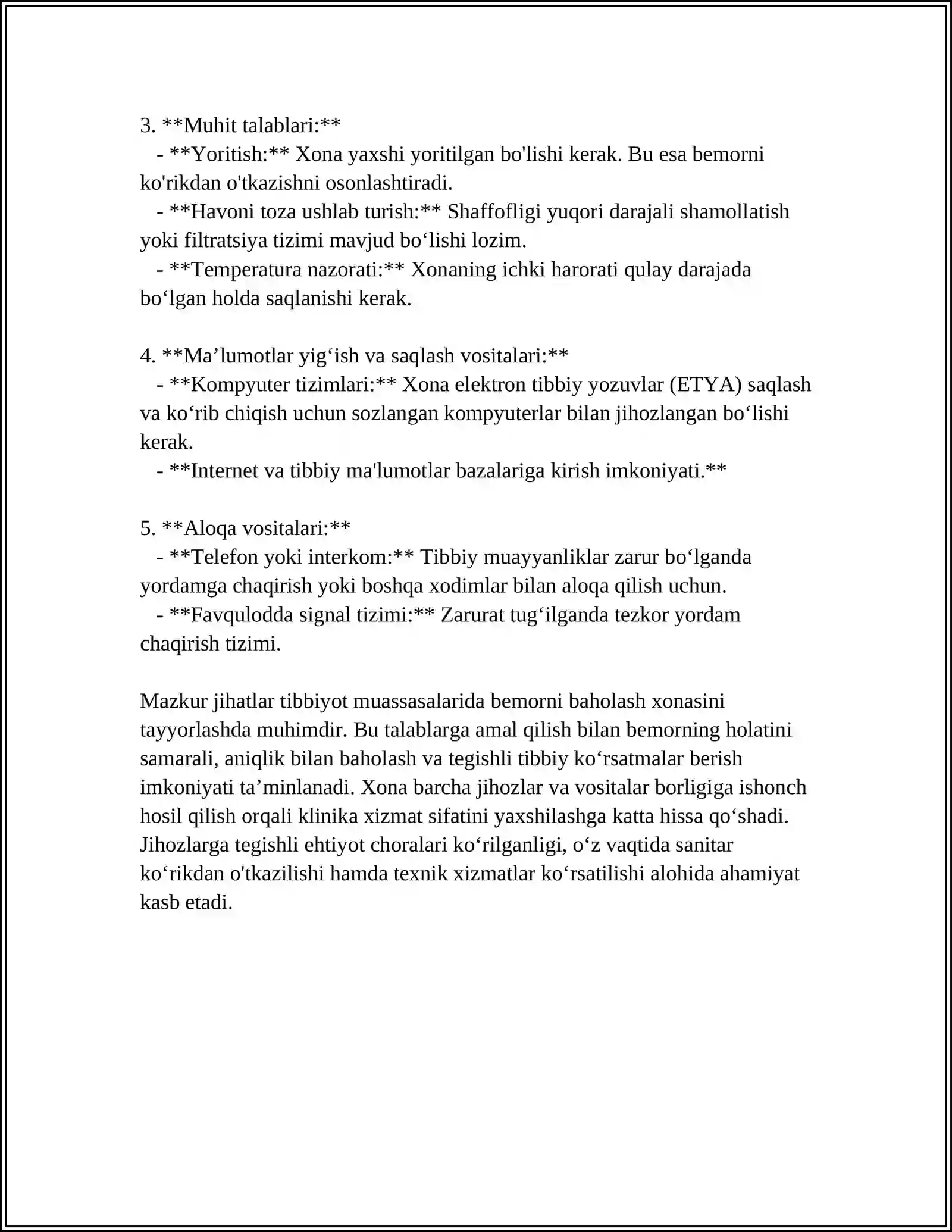 OVQAT HAZM QILISH A'ZOLARI TIMIZMI BAHOLASHDA BEMORGA SHAROIT YARATISH VA KERAKLI JIHOZLARNI TAYYORLASH 4