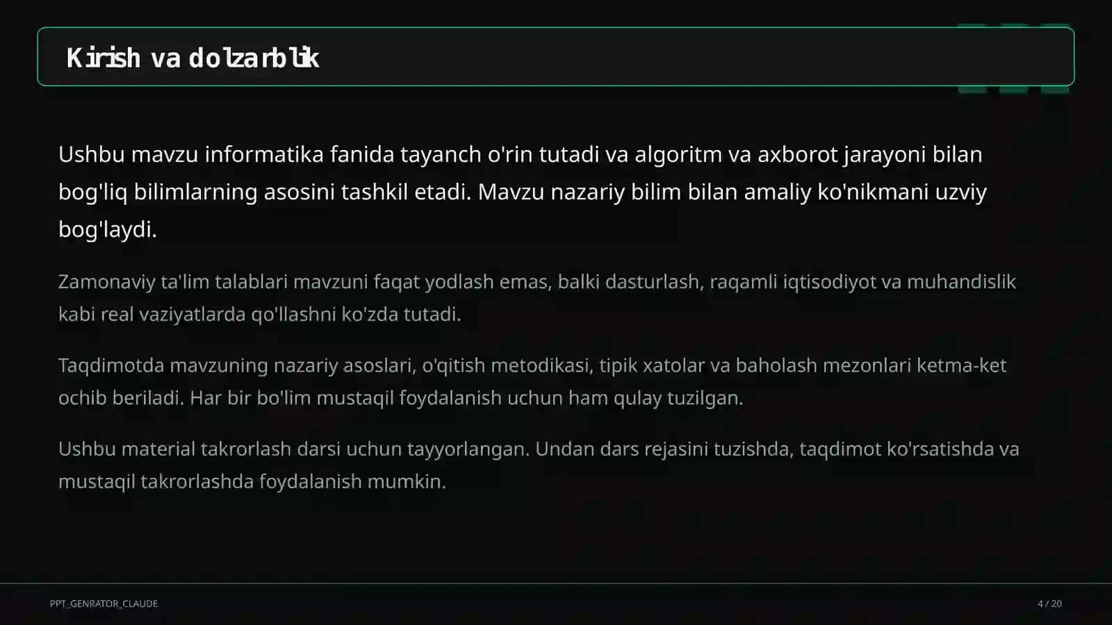 Algoritmlarning turlari: chiziqli, tarmoqlanuvchi, takrorlanuvchi (8-sinf) 4