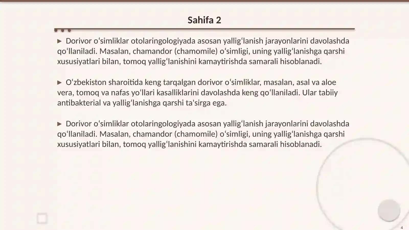 Otolaringologiya klinikasida dorivor o‘simliklarni qo‘llanilishi 4