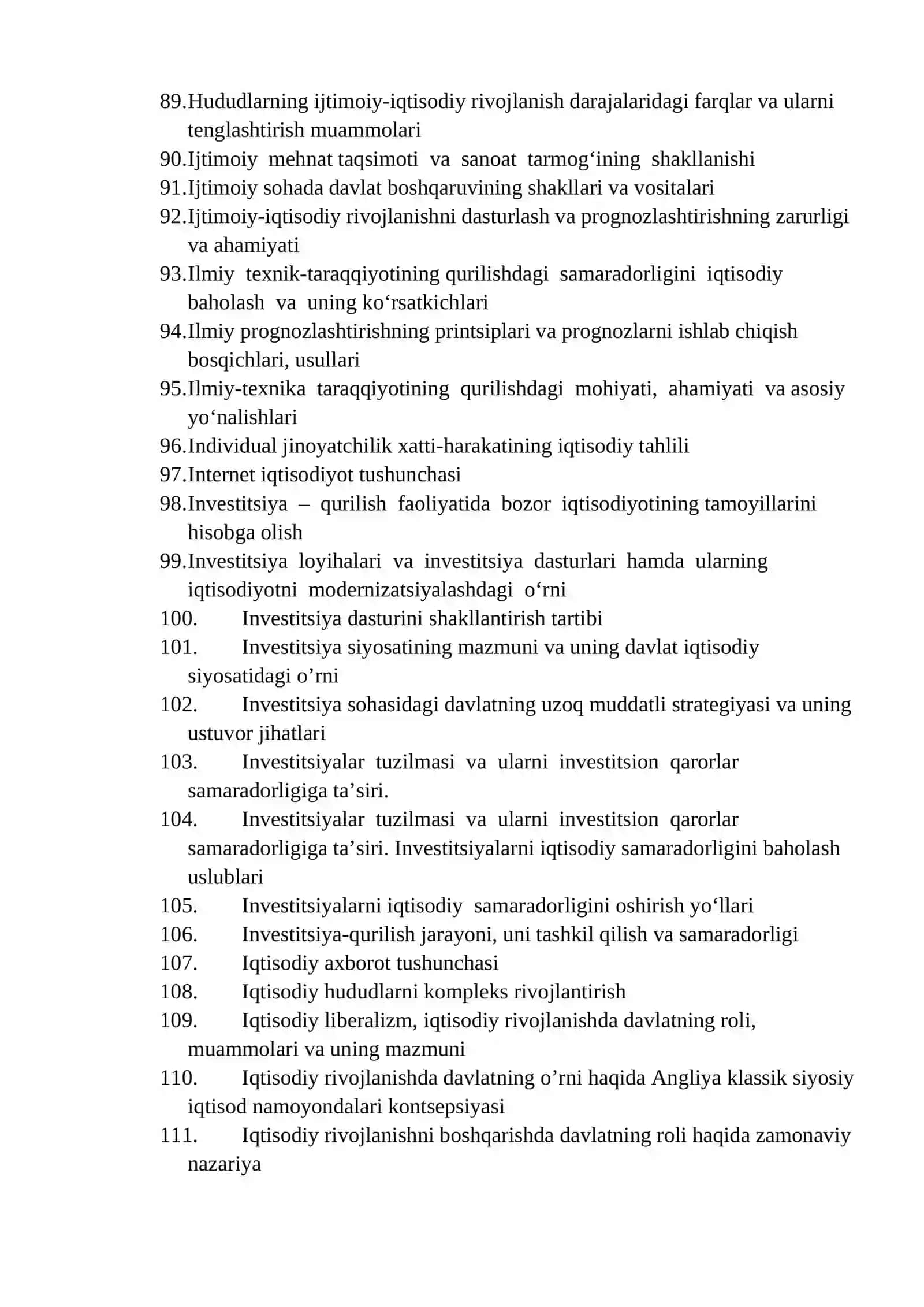 Iqtisodiyot (tarmoqlar va sohalar bo‘yicha) ta’lim yunalishi bitiruvchilarning Yakuniy davlat attestatsiya savollari 4