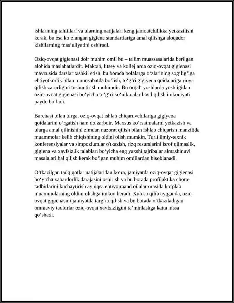 OZIQ-OVQAT XAVFSIZLIGINI TA'MINLASHDA IJTIMOIY ISHNING AHAMIYATI 4