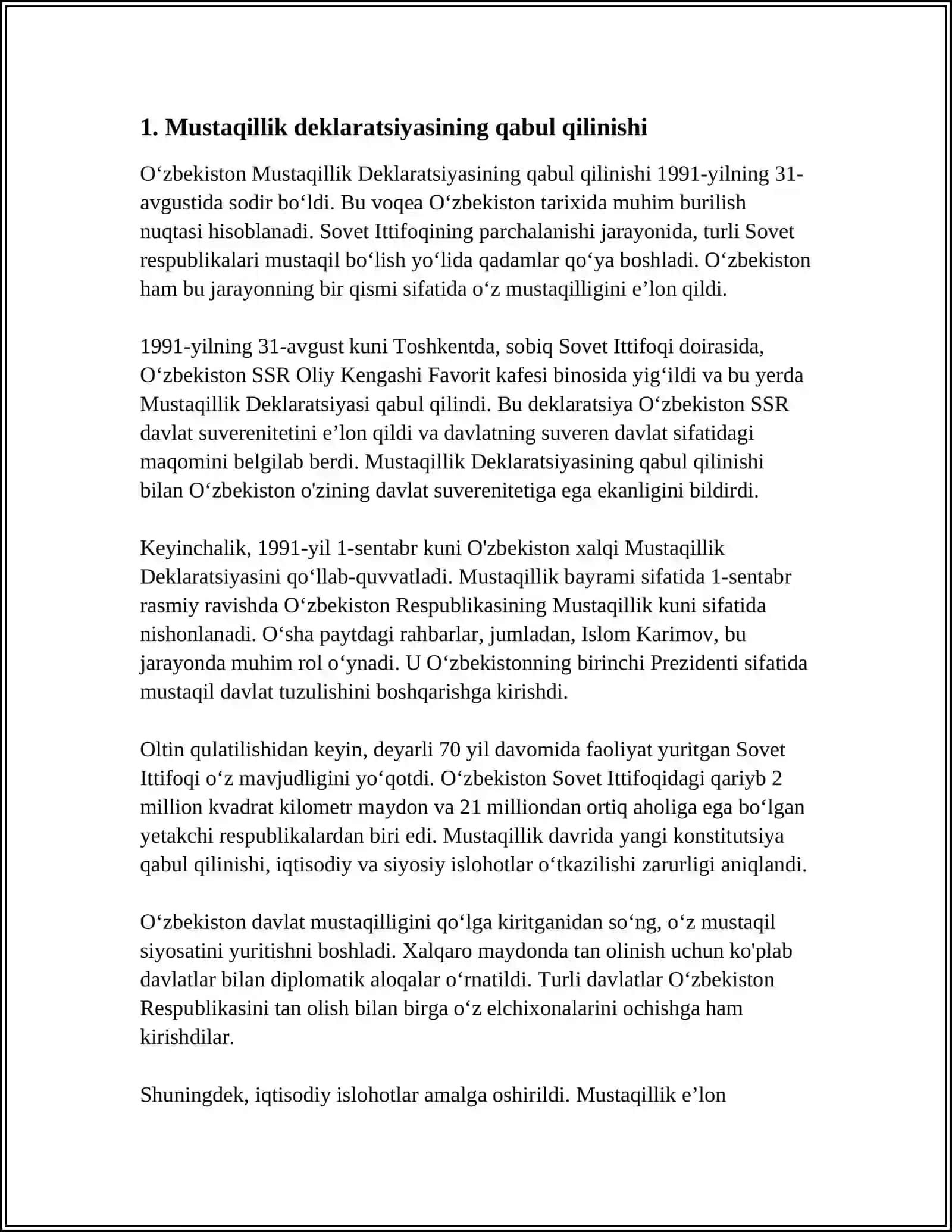 MUSTAQILLIK DEKLARATSIYASI VA UNING TARIXIY AHAMIYATI 4