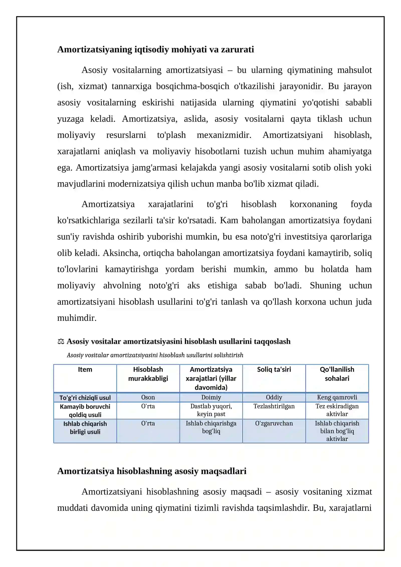 Mavzu: Asosiy vositalarga amortizatsiya hisoblash usullari va tartibi 4