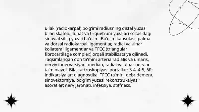 Qoʻl va oyoq boʻgʻimlari klinik anatomiyasi va ularda bajariladigan zamonaviy operatsiyalar 4