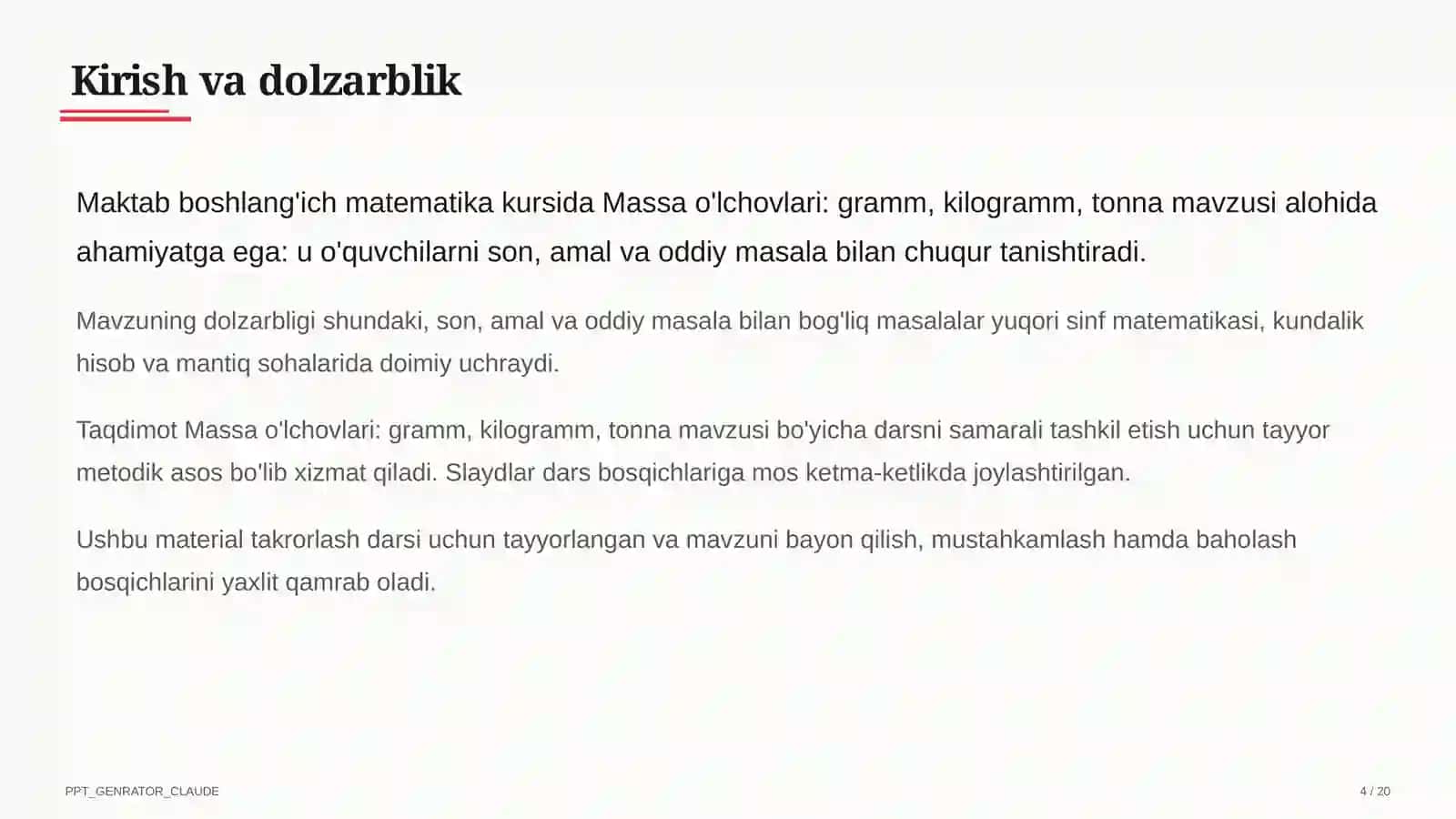 Massa o'lchovlari (4-sinf) 4