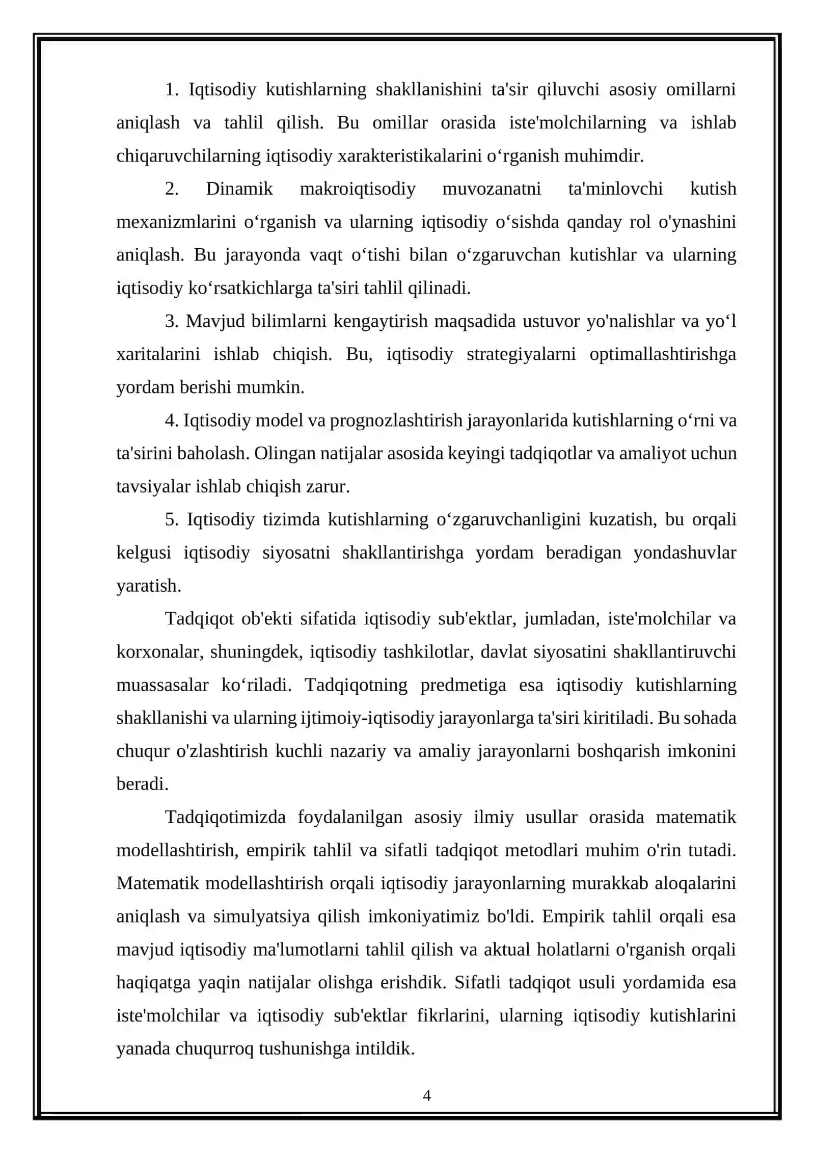 "Dinamik makroiqtisodiyotda kutishlar shakllanishi mexanizmlari" kurs ishi 4