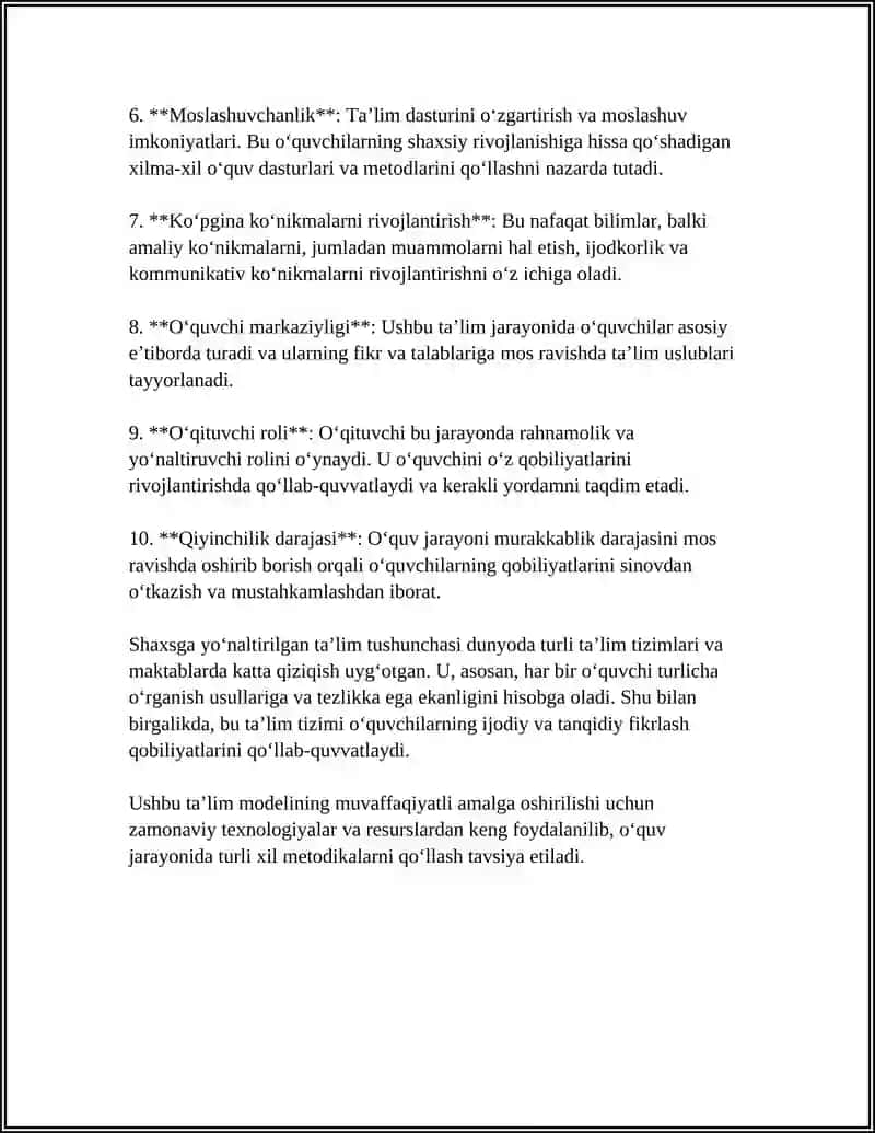 SHAXSGA YO’NALTIRILGAN TA’LIM TEXNALOGIYALARI 4