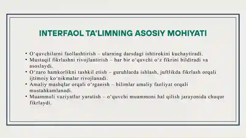 TA'LIM JARAYONIDA INTERFAOL USULLARDAN FOYDALANISH. 4
