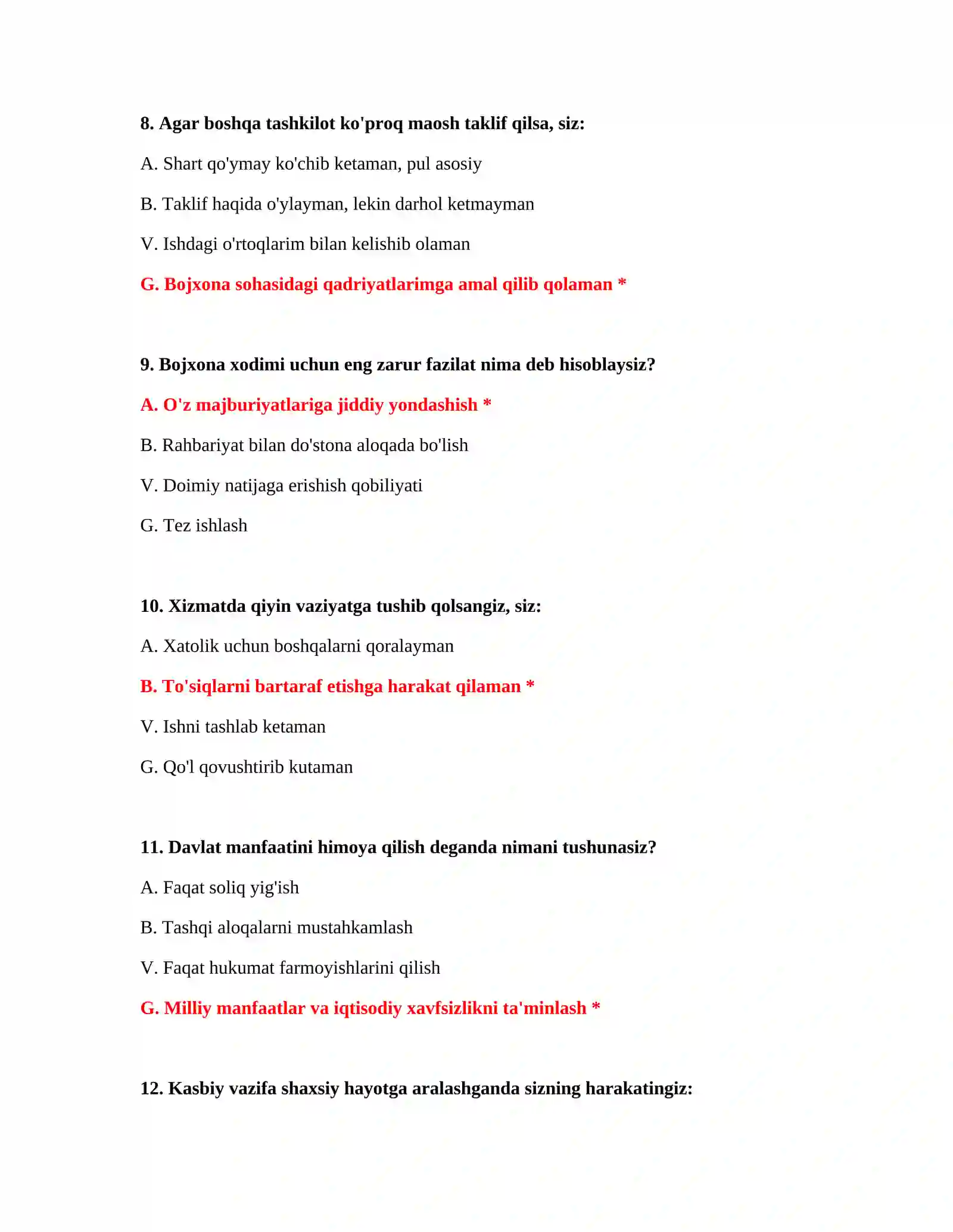 Bojxona akademiyasi test javoblari bilan 4