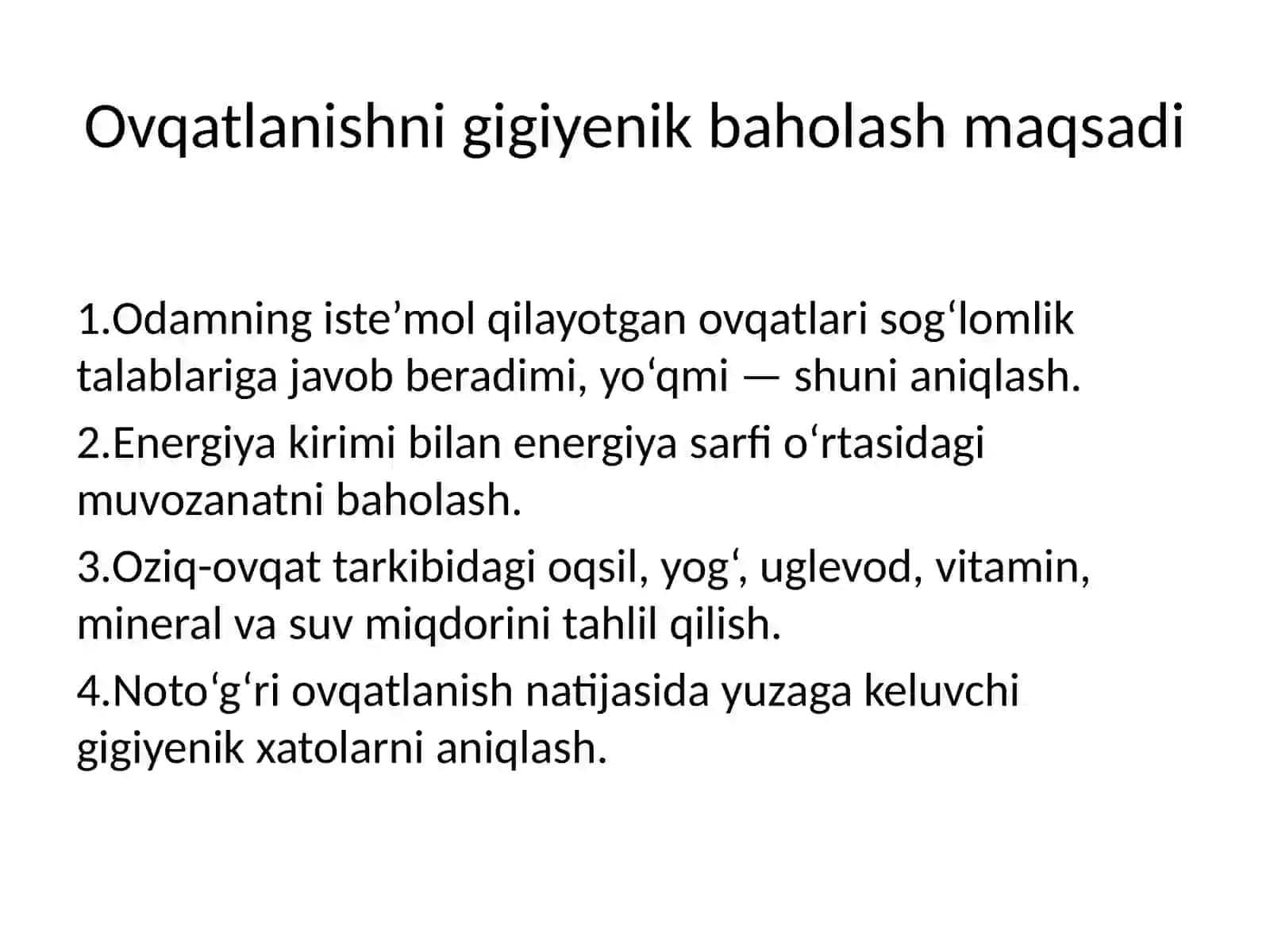Ovqatlanisni gigienik baxolash 4