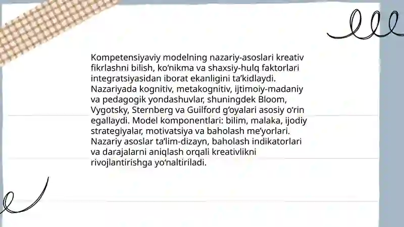 Kreativ fikrlashning kompetensiyaviy modeli 4