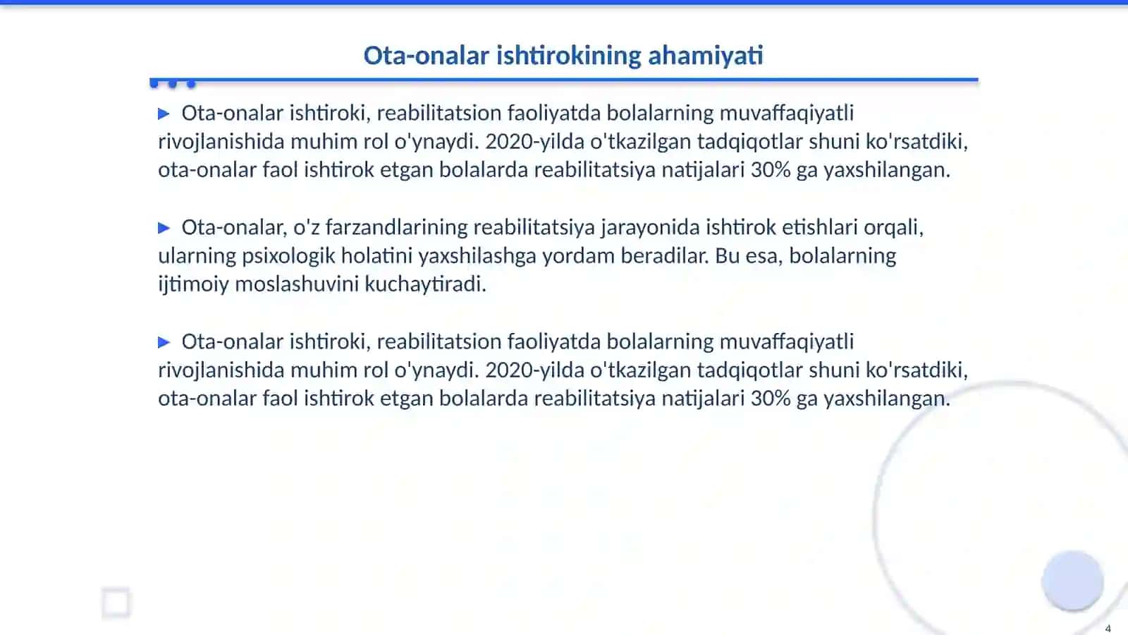 Ota-onalar bilan hamkorlikda reabilitatsion - pedagogik faoliyati 4