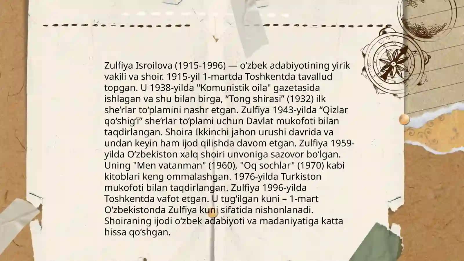 Zulfiyaxonim tavalludiga bag'ishlangan badiiy-adabiy kecha tashkillashtirish mazmuni 4
