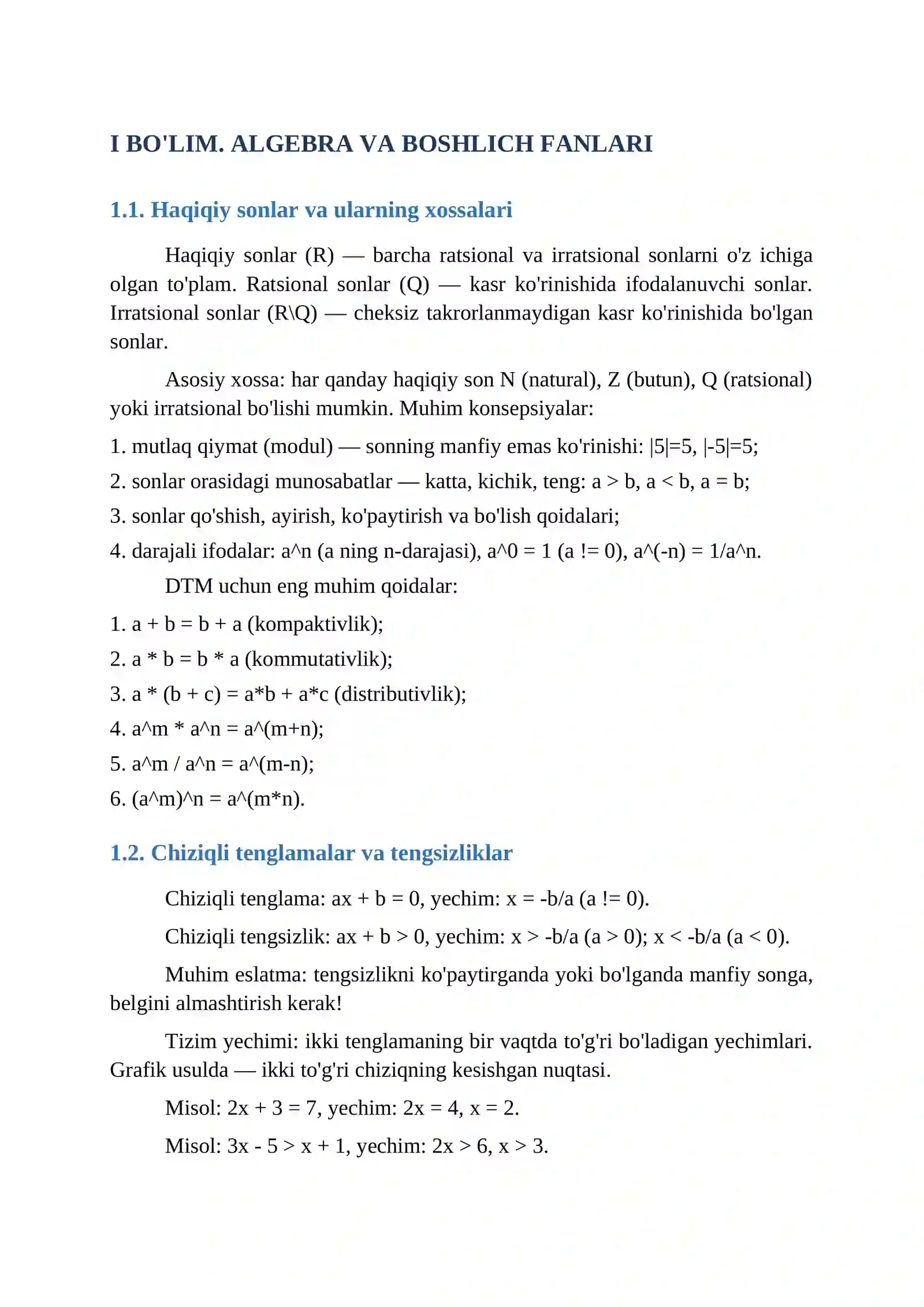 MATEMATIKA BO'YICHA DTM TAYYORGARLIK 4