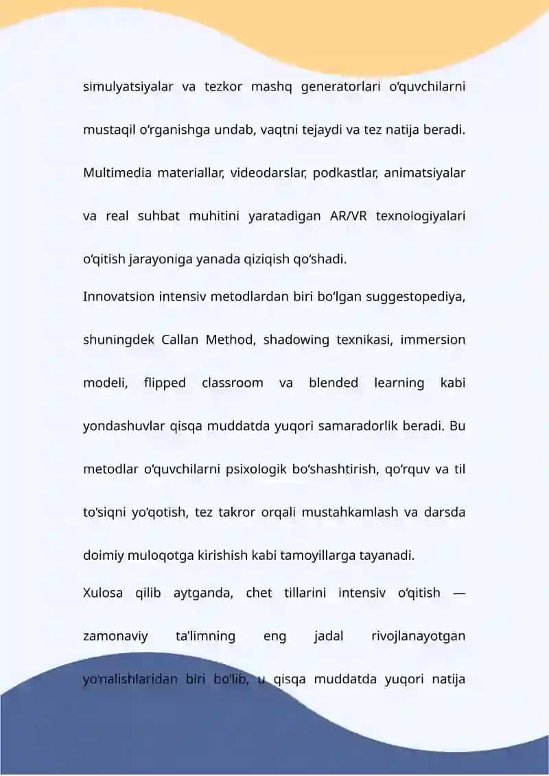 Chet tillarini intensiv oʻqitishda qoʻllaniladigan zamonaviy ta'lim metodlari+ 20 ta test 4