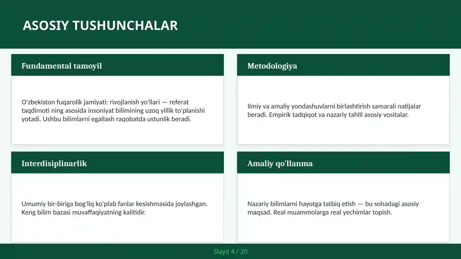 O'zbekiston fuqarolik jamiyati: rivojlanish yo'llari — referat taqdimoti 4